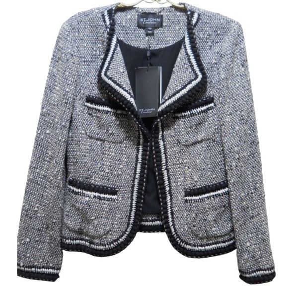St. John Jackets & Blazers - 🌺SOLD🌺St. John Couture Complex B/W Knit Jacket Embellished Gold & Silver Sz 10